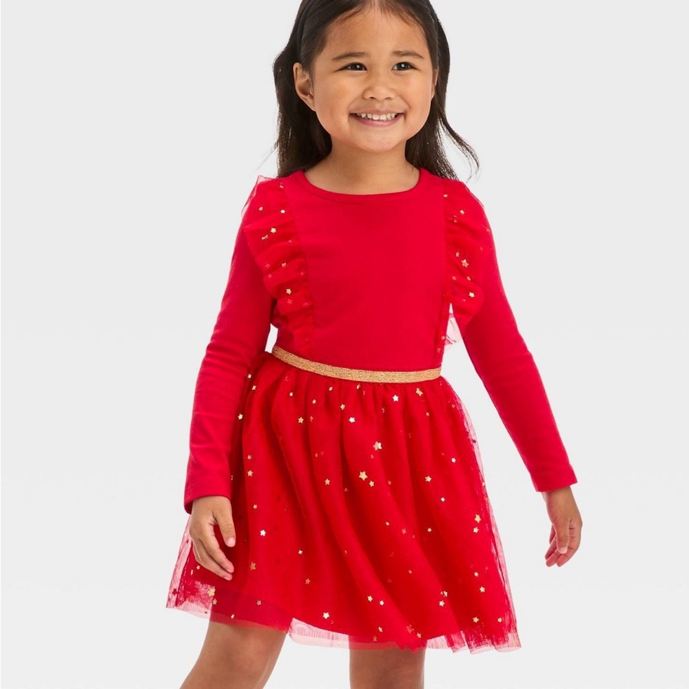 Cat & jack red tulle tutu gold star dress toddler girls